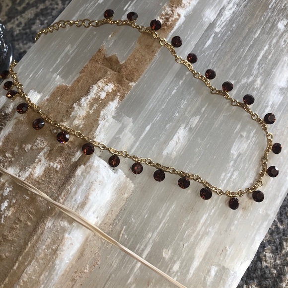 Gold necklace w/ brown diamond like stones-topaz - Picture 2 of 8